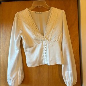 Women's White Lace Trim Blouse